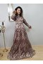 WOMEN'S GOLD Glittery LONG SLEEVE A-LINE DESIGN EVENING DRESS - 2