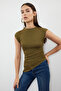 Haki Dik Yaka Büzgü/Drape Detaylı Fitted/Vücuda Oturan Asimetrik Örme Bluz TWOSS24BZ00534