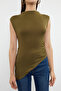 Haki Dik Yaka Büzgü/Drape Detaylı Fitted/Vücuda Oturan Asimetrik Örme Bluz TWOSS24BZ00534 - 3