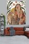 Scandinavian Bohemian Leopard and Girl Art Drawing Stain Resistant Fabric Wall Cloth Wall Carpet Tapestry