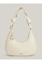 Women's Leather Brand Logo Zippered Daily Use White Shoulder Bag AW0AW16073-0K4