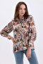 Women's Ethnic Patterned Oversize Satin Shirt with Balloon Sleeves and Shoulder Shirts - 2