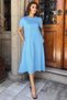 Light Blue Short Sleeve Dress - Crew Neck and Pocket Detail