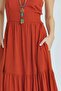 Brick Color Midi Length Back Cutout Dress - 5