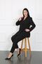 Women's Black Elastic Waist Dumbbell Fabric Plus Size Trousers - 2