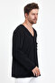 Open V-Neck Dirty Cut Detailed Pocket Long Sleeve T-Shirt Comfortable Cut - 3