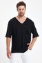 Open V-Neck Dirty Cut Detailed Pocket Short Sleeve T-Shirt Comfortable Cut - 6