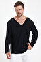 Open V-Neck Dirty Cut Detailed Pocket Long Sleeve T-Shirt Comfortable Cut - 2