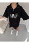 Black Unisex Printed Half Zipper T-Shirt