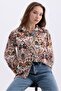 Women's Ethnic Patterned Oversize Satin Shirt with Balloon Sleeves and Shoulder Shirts - 3