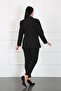 Women's Black Elastic Waist Dumbbell Fabric Plus Size Trousers - 3