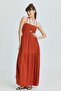 Brick Color Midi Length Back Cutout Dress - 3
