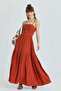 Brick Color Midi Length Back Cutout Dress