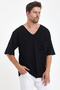 Open V-Neck Dirty Cut Detailed Pocket Short Sleeve T-Shirt Comfortable Cut - 3
