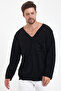 Open V-Neck Dirty Cut Detailed Pocket Long Sleeve T-Shirt Comfortable Cut