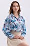 Women's Ethnic Patterned Oversize Satin Shirt with Balloon Sleeves and Shoulder Shirts - 3