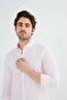 Men's Pink Slim Fit Slim Fit Buttoned Collar Linen Look 100% Cotton Flared Shirt - 2