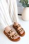 Glamour Double Banded Gold Buckle Detailed Daily Comfort Women's Slippers - 4