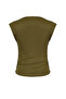 Haki Dik Yaka Büzgü/Drape Detaylı Fitted/Vücuda Oturan Asimetrik Örme Bluz TWOSS24BZ00534 - 7