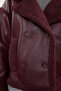 Bordo Peluş Detaylı Suni Deri Biker Ceket Mont TWOAW25MO00066 - 12