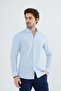 Men's Blue Slim Fit Narrow Cut Button Collar Linen Look 100% Cotton Flared Shirt - 6