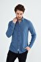Men's Indigo Slim Fit Slim Fit Buttoned Collar Linen Look 100% Cotton Flared Shirt
