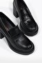 WOMEN'S BLACK GENUINE NATURAL LEATHER HEEL LOAFER SHOES - 2