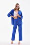 Women's Bürümcük Wide Leg Kimono Top and Bottom Set Blue - 7