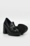 WOMEN'S BLACK GENUINE NATURAL LEATHER HEEL LOAFER SHOES - 4