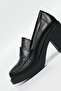 WOMEN'S BLACK GENUINE NATURAL LEATHER HEEL LOAFER SHOES - 7