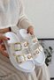 Glamour Double Banded Gold Buckle Detailed Daily Comfort Women's Slippers - 3