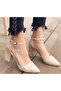 Women's Beige Suede Heeled Shoes