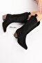 Black Suede Long Embroidered Women's Cowboy Boots Heel 5 cm