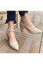 Women's Beige Suede Heeled Shoes - 2