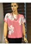 Cheap T-shirt Pink And Gray Color Flower Transfer Printed Boat Neck 95% Viscon 5% Elastane Knitted Fabric - 3