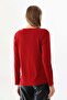 Women's Patterned Crew Neck Long Sleeve Blouse 23598 Claret Red - 4