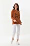 Women's Patterned Crew Neck Long Sleeve Blouse 23508 Soil - 2