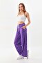 Women's Patterned Waist Strap Comfortable Form Trousers 23498 Purple - 3