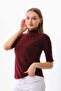 Women's Half Sleeve Turtleneck Blouse 20623 Claret Red