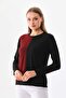 Women's Patterned Crew Neck Long Sleeve Blouse 23619 Claret Red