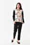 Women's Patterned Crew Neck Long Sleeve Blouse 22788 Black - 2