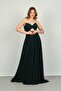 Women's Strapless Window Detailed Deep Slit Tulle Evening Dress 8236 Nefti - 2