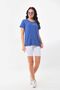 Women's Zebra Patterned Short Sleeve Blouse 23118 Indigo - 2