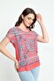 Women's Patterned Blouse with Tulle Detail on the Hem 5010036 Coral - 3