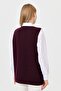 Women's Zero Collar Shoulder and Pocket Cover Felt Embroidered Button Vest 0242113 Plum - 5