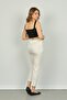 Women's Ankle Length Front Line Stitching Skinny Fit Trousers 6000 Ecru - 4