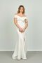 Women's Shawl Collar Slit Fish Form Evening Dress 1389 Ecru