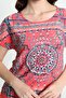 Women's Patterned Blouse with Tulle Detail on the Hem 5010036 Coral - 6