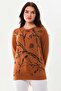 Women's Patterned Crew Neck Long Sleeve Blouse 23508 Soil - 3