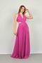 Women's V-Neck Chain Accessory Backless Tulle Evening Dress 8222 Fuchsia - 4